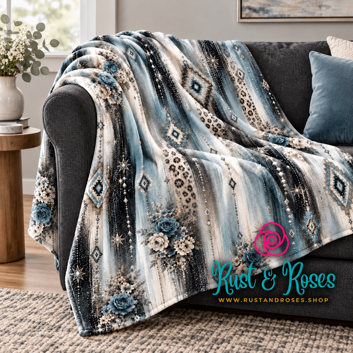 Blue Jean Bloom Blanket