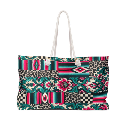 Hot Pink Western Patchwork Weekender Bag